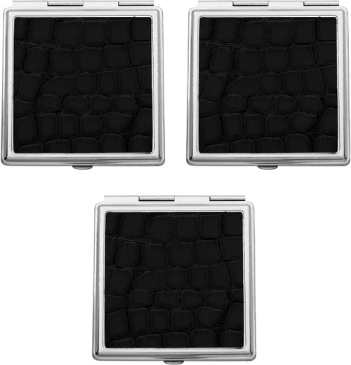 Set of 3 Double Sided Magnifying Square Compact Mirrors With Leatherette Insert