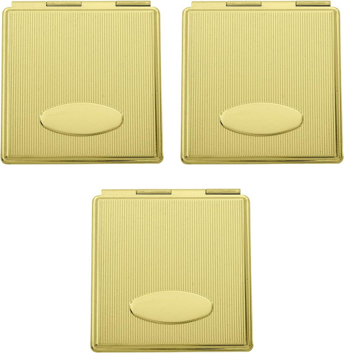 Set of 3 Engraveable Grooved Pattern Large Square-Shaped Magnifying Compact Mirrors (Gold)