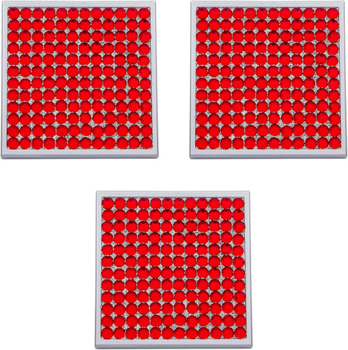 Set of 3 Double Sided Magnifying Square Compact Mirrors With Rhinestones (Red)