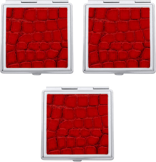 Set of 3 Double Sided Magnifying Square Compact Mirrors With Leatherette Insert (Red Croc)