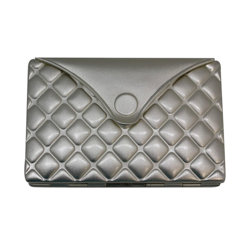 Silver QUILTED CARD/CIG CASE W/MIRROR