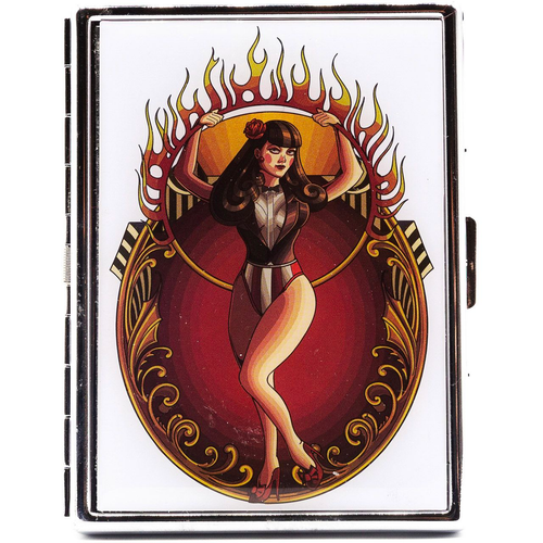 Vintage Flaming Acrobat Compact (9 100s) MetalPlated Cigarette Case & Stash Box