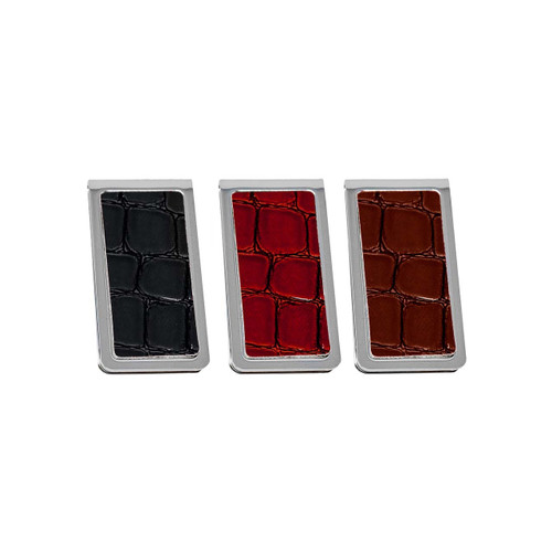 Set of 3 Faux Leather Chrome-Plated Money Clip (Faux Crocodile Leather Print, 3)