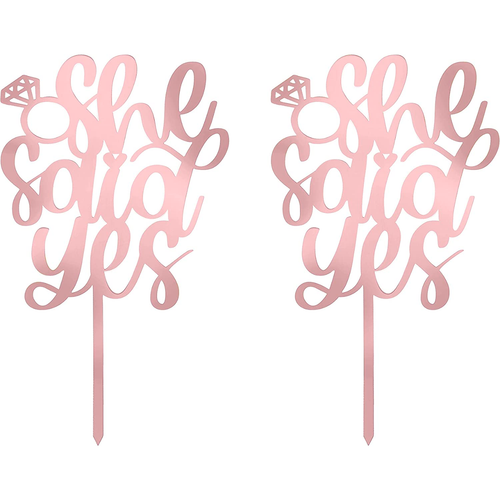 She Said Yes  Love Themed Rose Gold Cake Topper for Proposal, Wedding, Bridal Shower or Anniversary Cake (Pack of 2)