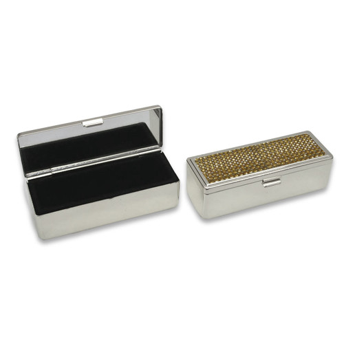 Top Gold Stones Silver Boxed Travel Lipstick Case With Mirror