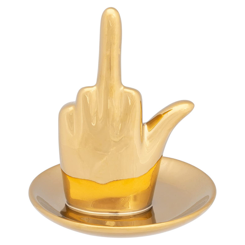 Gold Plated Ceramic Middle Finger Jewelry Ring Dish Tray