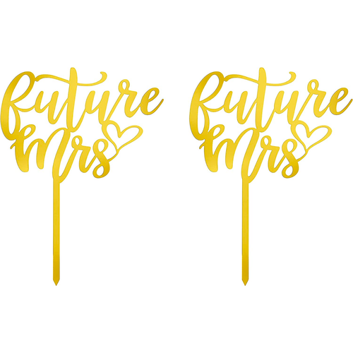 Future Mrs (Heart)  Love Themed Gold Cake Topper for Proposal, Wedding, Bridal Shower or Anniversary Cake (Pack of 2)