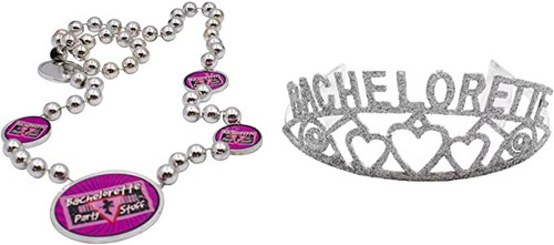 Bachelorette Glitter Tiara & Party Beads Set
