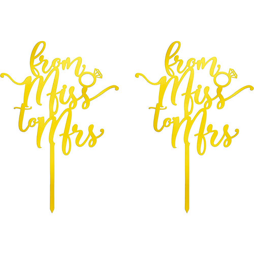 From Miss to Mrs  Love Themed Gold Cake Topper for Proposal, Wedding, Bridal Shower or Anniversary Cake (Pack of 2)