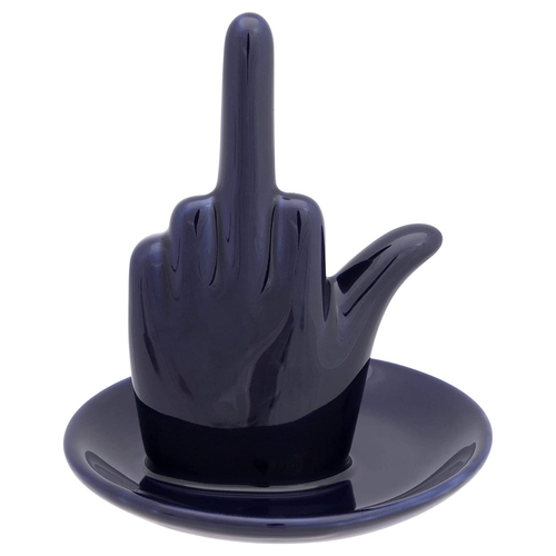 Navy Blue Ceramic Middle Finger Jewelry Ring Dish Tray