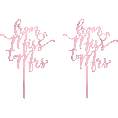 From Miss to Mrs  Love Themed Rose Gold Cake Topper for Proposal, Wedding, Bridal Shower or Anniversary Cake (Pack of 2)