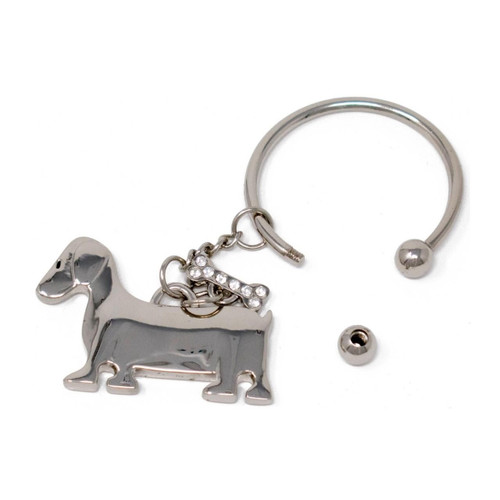 Silver Dog with Bone Horseshoe Screwball Keychain with SingleSide EasyOpen Key Holder