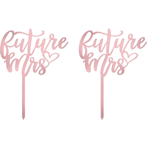 Future Mrs (Heart)  Love Themed Rose Gold Cake Topper for Proposal, Wedding, Bridal Shower or Anniversary Cake (Pack of 2)