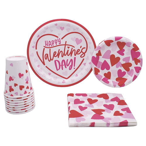 Valentine's Heart Party Pack! Disposable Paper Plates, Napkins and Cups  Set for 16