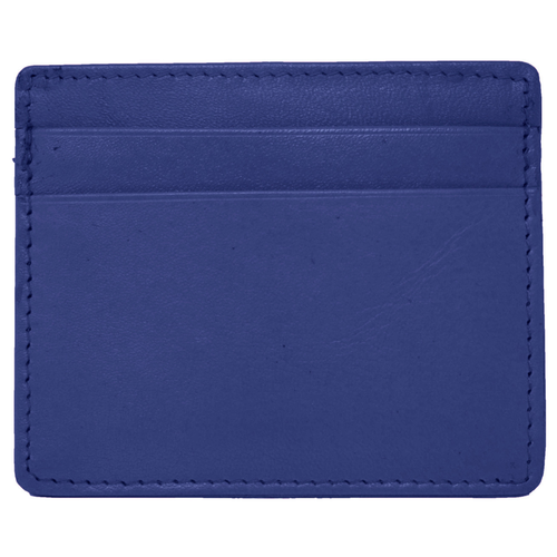 Genuine Cowhide Navy Blue Leather Pocket 6Card Slim Wallet for Men & Women