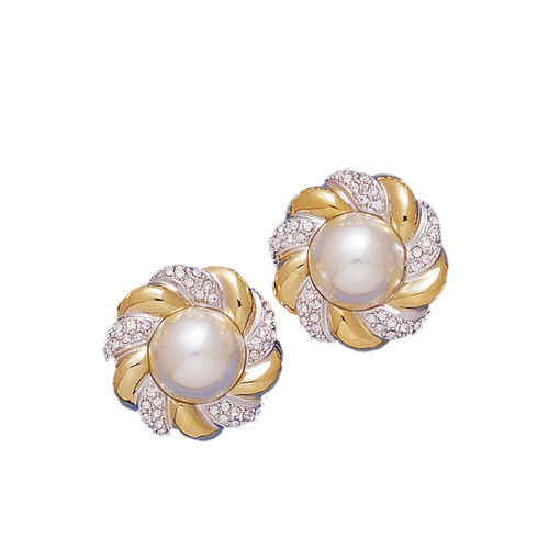 PEAR BUTTON EAR 18KT Two Tone Plated Earrings with Hand Set Swarovski Crystals