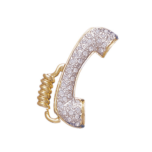Telephone Receiver 18KT Two Tone Plated Pins with Hand Set Swarovski Crystals