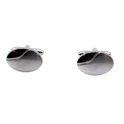 Men's PlatinumPlated Oval Shaped Cufflinks in Gift Box