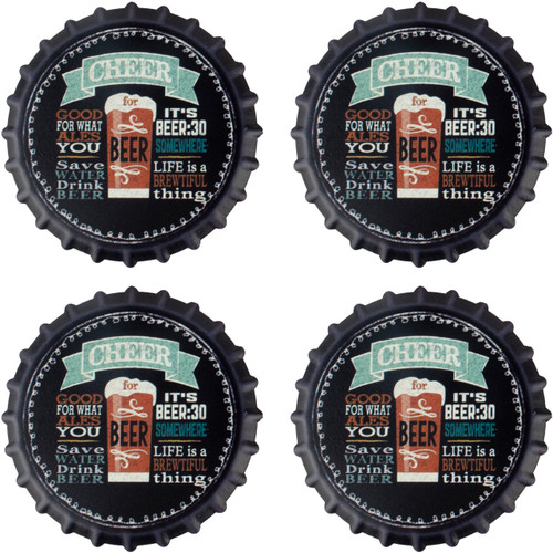 Cheer For Beer  Pack of 4 Moisture Absorbing Ceramic Coasters For Beer Lovers With Cork Base