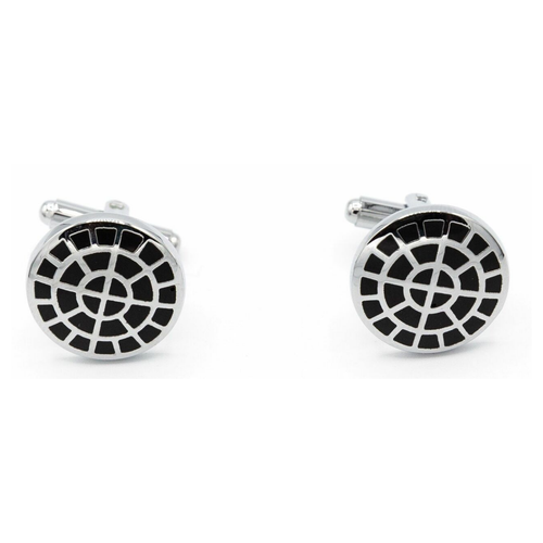 Men's PlatinumPlated (Black Print Round Cufflinks in Gift Box