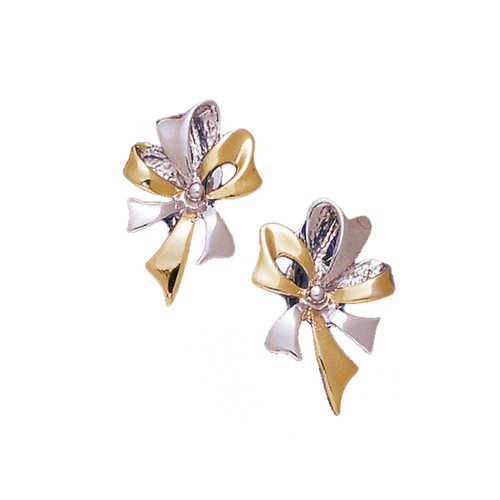 BOW EAR 18KT 2 Tone Plated Earrings with Hand Set Swarovski Crystals