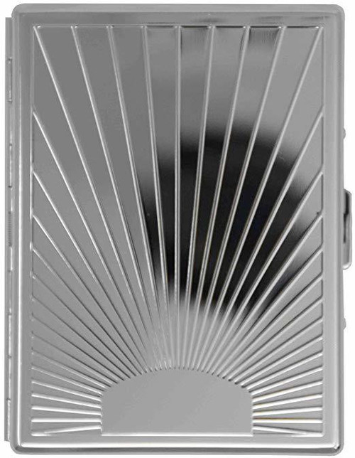 Silver Sunrise Compact (9 100s) Etched MetalPlated Cigarette Case & Stash Box