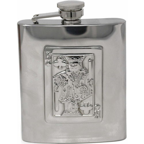 8 oz Pocket Hip Alcohol Liquor Flask in Etched King of Clubs Print  Made from 304 (18/8) Food Grade Stainless Steel