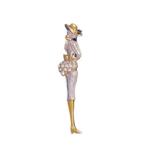 Lady 18KT Two Tone Plated Pins with Hand Set Swarovski Crystals