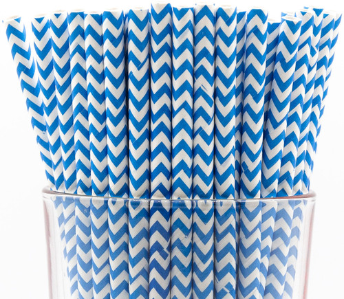 Sky Blue Chevron Pattern Paper Straws