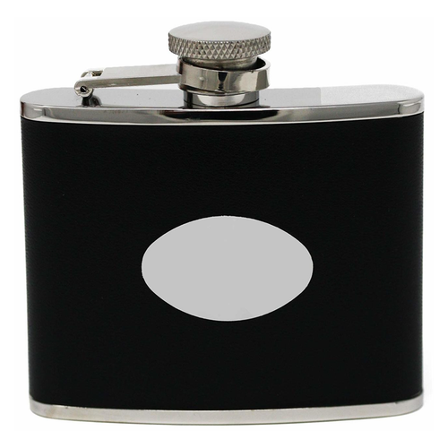 6 oz Black Smooth Leather Discrete Pocket Hip Alcohol Liquor Flask  Made from 304 (18/8) Food Grade Stainless Steel