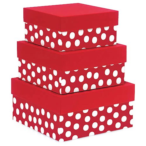 Made in USA Recycled Paper Kraft Boxes  3.25, 4.25 & 5.25  Nested Squared Boxes with Lids (Small Set of 3  Red Polka Dot))