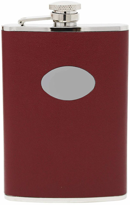 8 oz Burgundy Smooth Leather Discrete Pocket Hip Alcohol Liquor Flask  Made from 304 (18/8) Food Grade Stainless Steel