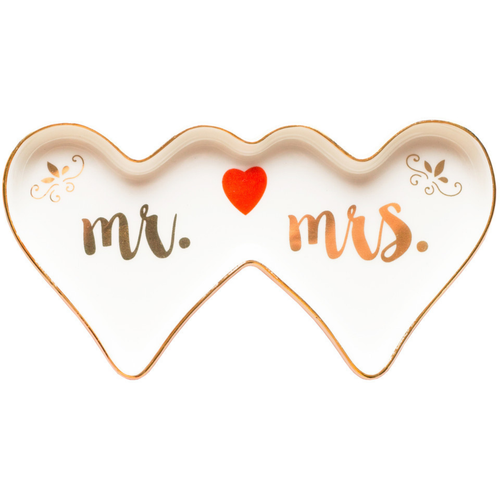 DoubleHearted Mr & Mrs Ceramic Trinket Plate and Decorative Jewelry Dish