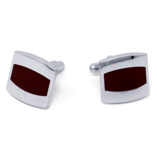 Men's PlatinumPlated Silver Brown Strip Cufflinks in Gift Box