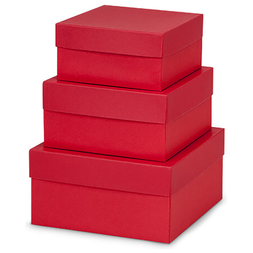 Made in USA Recycled Paper Kraft Boxes  6.25, 7.25 & 8.25  Nested Squared Boxes with Lids (Large Set of 3  Wild Cherry Red)