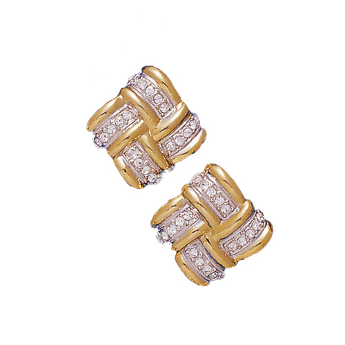 BASKET WEAVE TT 18KT 2 Tone Plated Earrings with Hand Set Swarovski Crystals