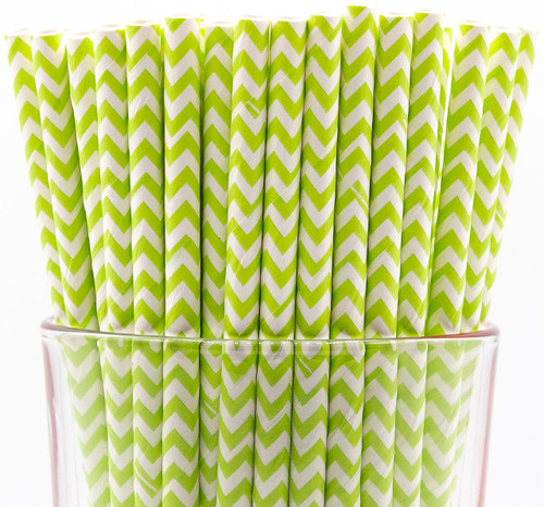 Green Chevron Pattern Paper Straws