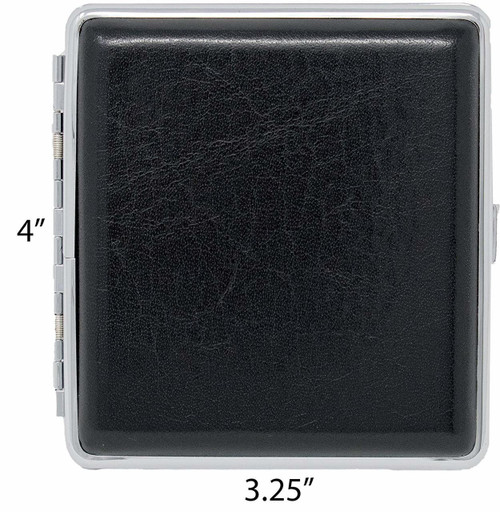 Black Smooth Leather (Full Pack  20 Kings) Metallic Cigarette Case & Stash Box