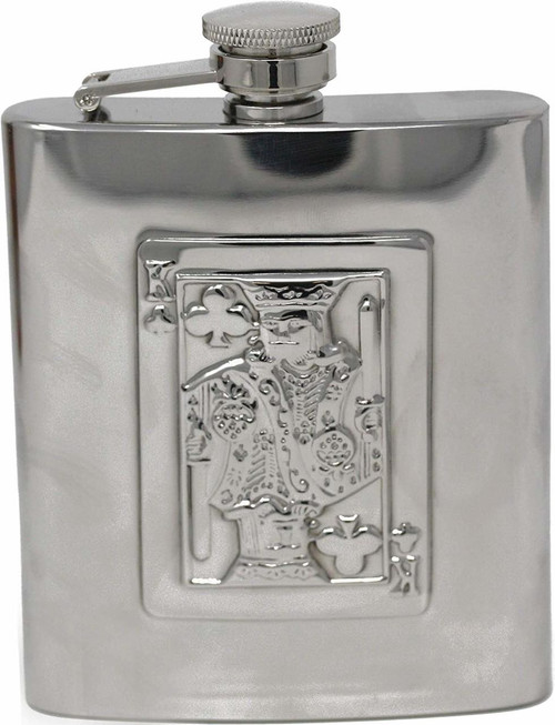 Pocket Hip Alcohol Liquor Flask in Etched Print  Made from 304 (18/8) Food Grade Stainless Steel (6 oz, King of Clubs)