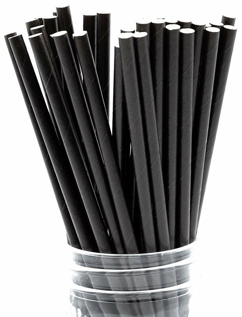 Made in USA Pack of 150 Biodegradable Paper Drinking Straws (Nontoxic, BPICertified, Chlorine Free) (Solid Black)