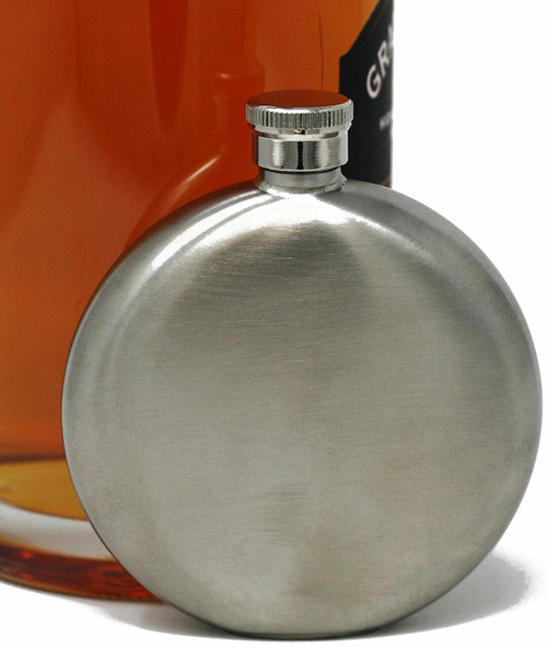 5 oz Discrete Round Pocket Alcohol Liquor Flask (Brushed Steel) Made from 304 (18/8) Food Grade Stainless Steel