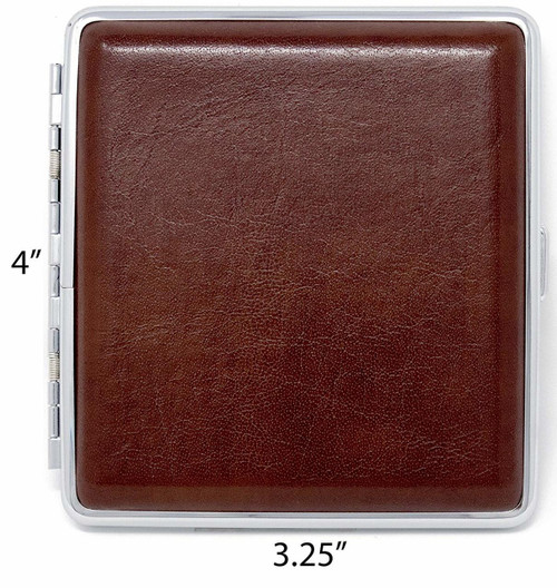 Brown Smooth Leather (Full Pack  20 Kings) Metallic Cigarette Case & Stash Box