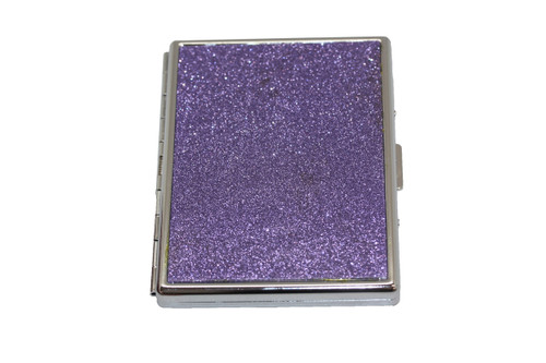 Purple Glitter Compact (9 100s) MetalPlated Cigarette Case & Stash Box