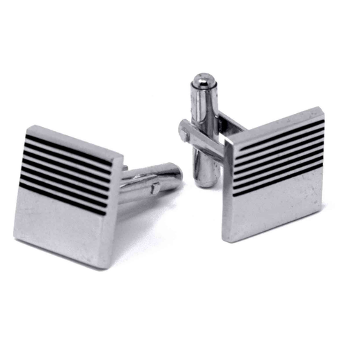 Men's PlatinumPlated Silver Black Streak Cufflinks in Gift Box