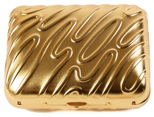 Mini Metallic Hard Case Handbag With Mirror and Long Chain (Gold)