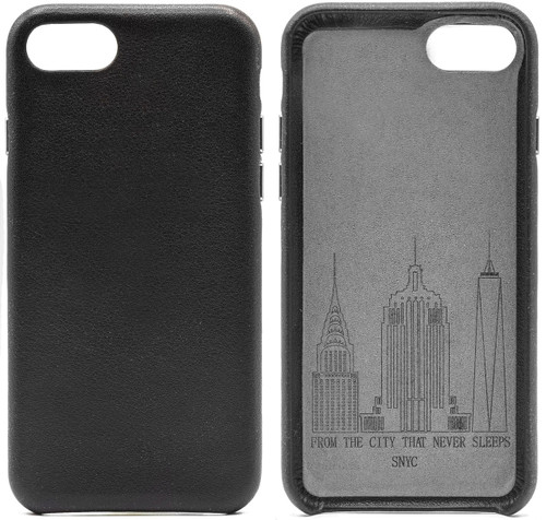 Genuine Cowhide Black Leather Cell Phone Case for iPhone 8 Plus