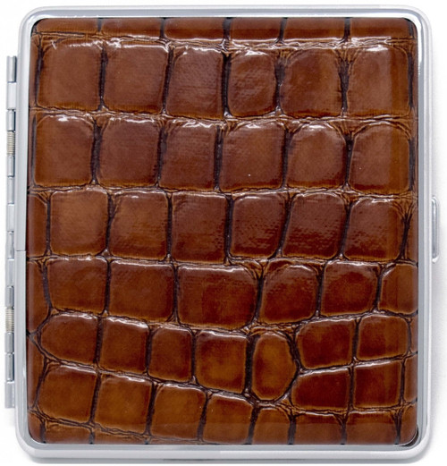 Brown Crocodile Print Leather (Full Pack  20 Kings) Metallic Cigarette Case & Stash Box