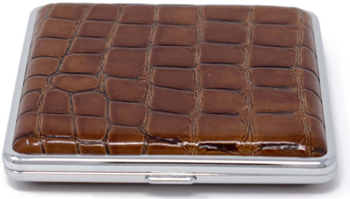 Brown Crocodile Print Leather (Full Pack  20 Kings) Metallic Cigarette Case & Stash Box