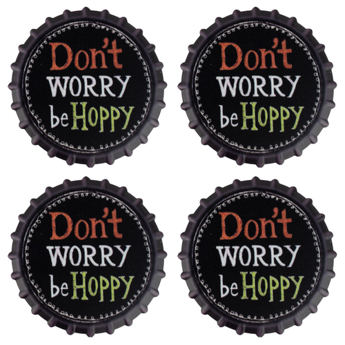 Don't Worry Be Hoppy  Pack of 4 Moisture Absorbing Ceramic Coasters For Beer Lovers With Cork Base