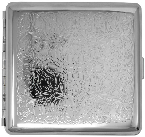 Silver Victorian Floral (Full Pack Kings) MetalPlated Cigarette Case & Stash Box